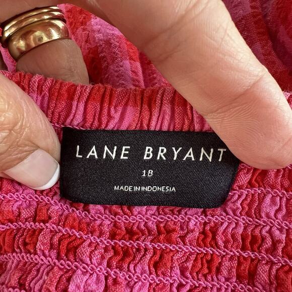 LANE BRYANT Gingham Sleeveless Flounce Hem Seersucker Midi Dress 18 Pink Pockets - Picture 8 of 15